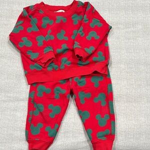 Monica + Andy Red and Green Mickey Mouse sweatshirt and pants set